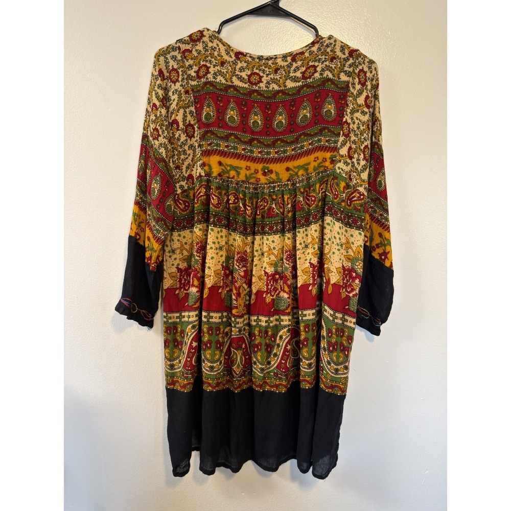 Shubham Boho Embroidered Paisley Floral Tunic Mini Dress Rayon Multicolor OS - Picture 9 of 12